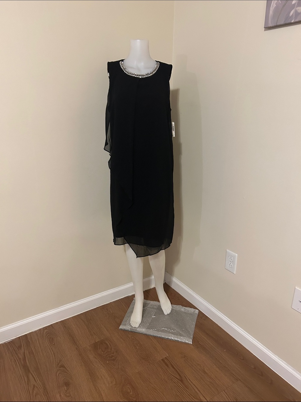 MSK Black Beaded Neckline Midi Dress